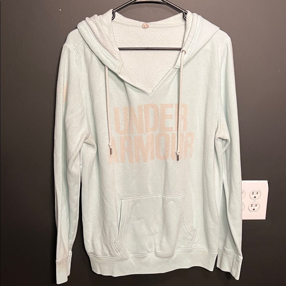 Under Armour Light Blue/Teal V-Neck Hoodie Heathered Pastel Large